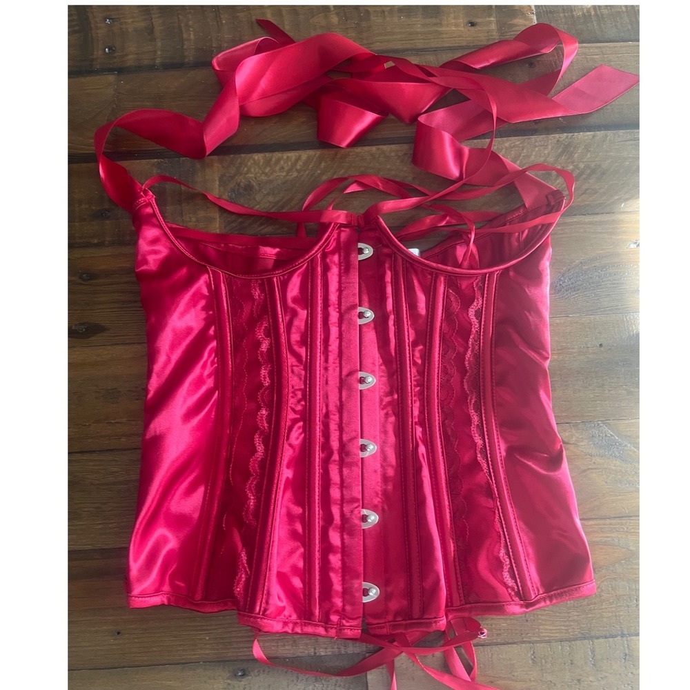 ADORE ME Corset Top Lace Up Satin Lingerie Womens M Red Burlesque Goth Sexy